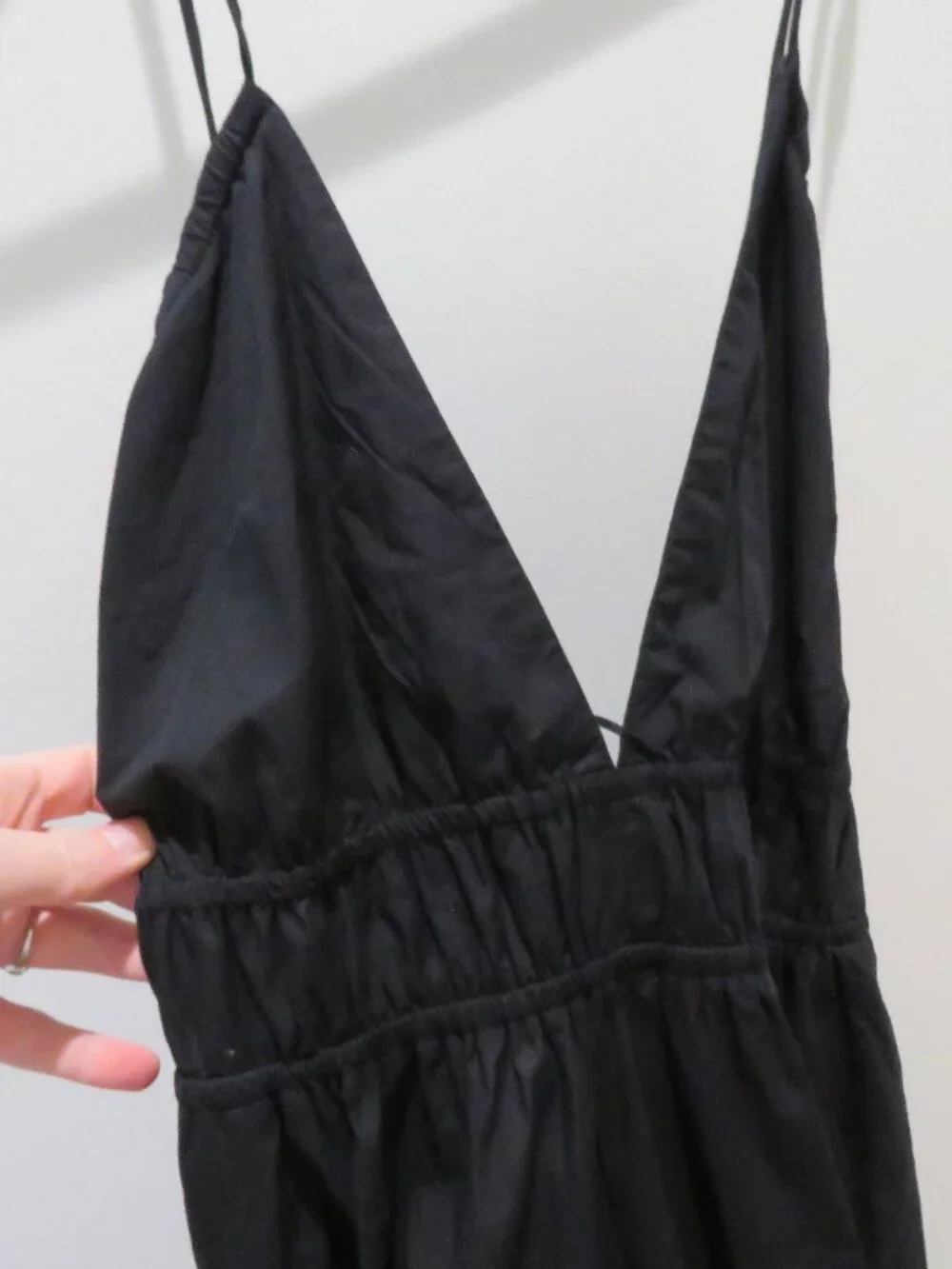 J.CREW COLLECTION Oahu V-Neck Tiered Maxi Dress in Black Cotton Poplin Large